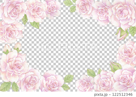 淡粉色玫瑰花色鉛筆畫插畫明信片模板 122512346