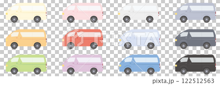 Car: Simple sideways minivan set of various colors - 12 cars in 12 colors 122512563
