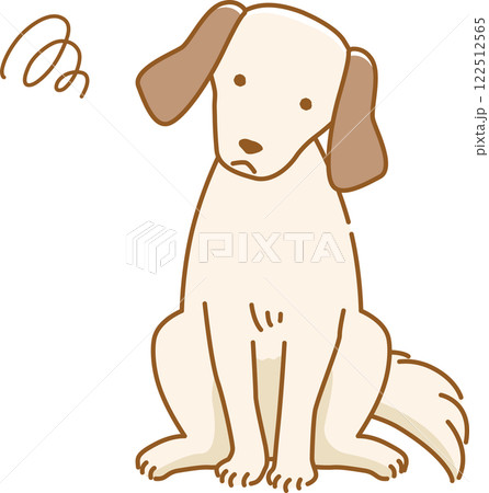 つまらない顏で首をかしげているボケている耳の垂れた犬のイラスト 122512565