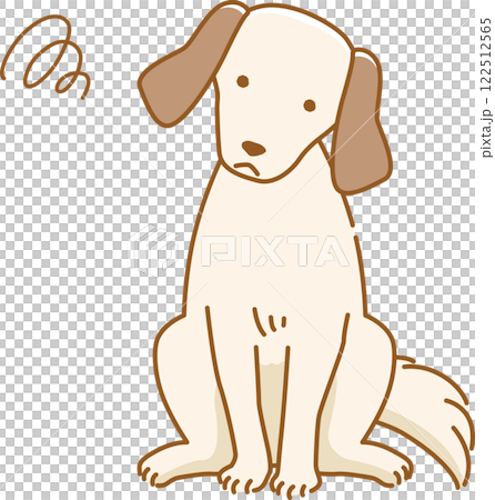 つまらない顏で首をかしげているボケている耳の垂れた犬のイラスト 122512565