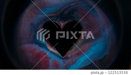 Valentine card. Frame affection symbol. Defocused blue crimson multicolor black shape love paint ink texture spill on abstract art romantic dark background. Valentine card. Frame affection symbol. Defocused blue crimson multicolor black shape love paint ink texture spill on abstract art romantic dark background. 122513538
