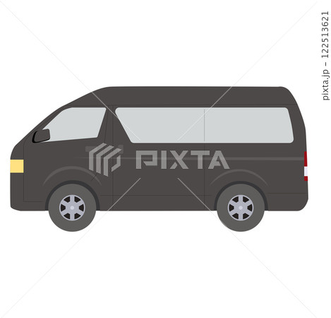 車　横向きのシンプルなワンボックスカー　黒色・ブラック 122513621