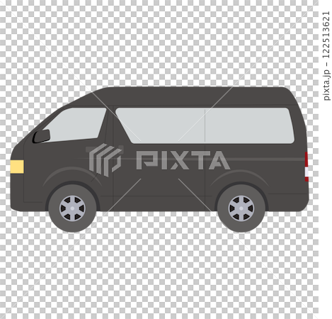 車　横向きのシンプルなワンボックスカー　黒色・ブラック 122513621