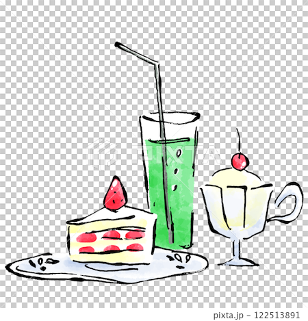 脆餅、哈密瓜汽水和香草冰淇淋的插圖 122513891