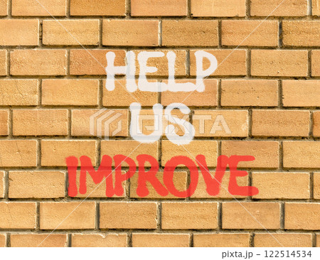 Help us improve symbol. Concept words Help us improve on beautiful brown brick wall. Beautiful brown brick wall background. Business motivational help us improve concept. Copy space. Help us improve symbol. Concept words Help us improve on beautiful brown brick wall. Beautiful brown brick wall background. Business motivational help us improve concept. Copy space. 122514534