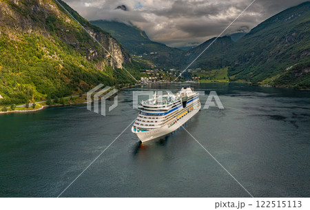 Geiranger fjord, Norway aerial photography. 122515113