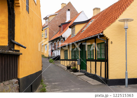 Traditional old residential houses with tiled roofs on the island of Bornholm, Denmark 122515363