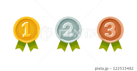 金銀銅のリボン付きメダル　ランキングアイコンセット 122515482