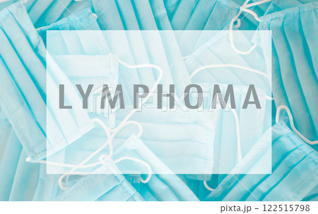 Blue sign with a bunch of masks on it that says Lymphoma 122515798