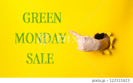 GREEN MONDAY SALE text on yellow background GREEN MONDAY SALE text on yellow background 122515823