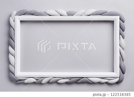 An empty rectangular frame crafted from smooth, intertwined white and gray materials stands against a minimalist background, encouraging artistic expression and creative ideas. Generative AI 122516385