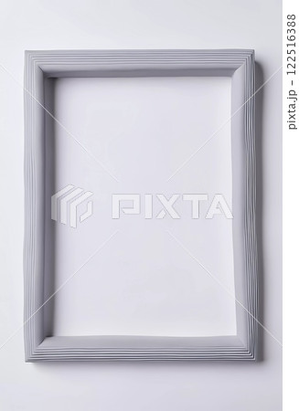 A rectangular frame with a wavy gray border stands against a softly textured white gray background, inviting creativity and elegance in a minimalist setting. Generative AI 122516388