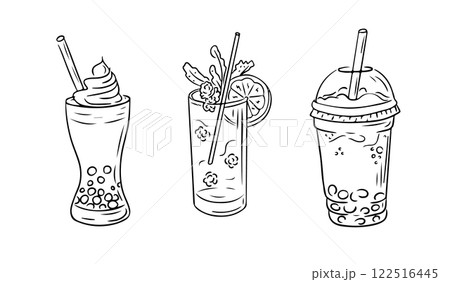 Black and white doodles of summer drinks Black and white doodles of summer drinks 122516445