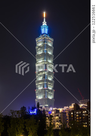 Night view of Taipei 101 skyscrapers in Taipei, Taiwan. The Xinyi District is Taipei's main shopping area, anchored by several department stores and malls. Night view of Taipei 101 skyscrapers in Taipei, Taiwan. The Xinyi District is Taipei's main shopping area, anchored by several department stores and malls. 122516661