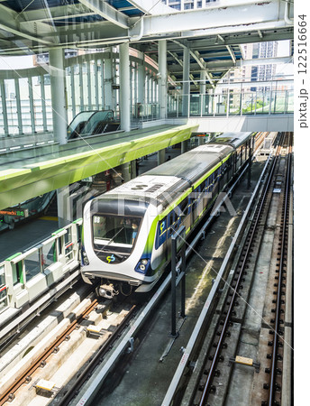 A Green Line train stops at the Feng-Le Park Station in Taichung MRT, Taiwan. A Green Line train stops at the Feng-Le Park Station in Taichung MRT, Taiwan. 122516664