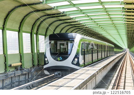 A Green Line train running on the elevated track of the Taichung Rapid Transit System in Taiwan. A Green Line train running on the elevated track of the Taichung Rapid Transit System in Taiwan. 122516705
