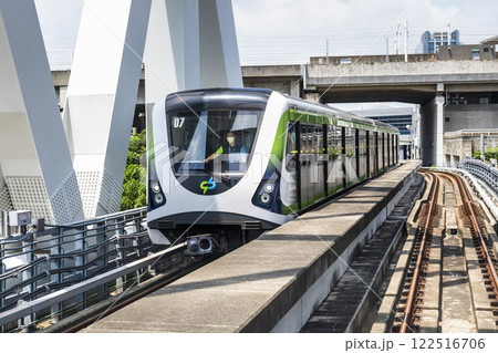 A Green Line train running on the elevated track of the Taichung Rapid Transit System in Taiwan. A Green Line train running on the elevated track of the Taichung Rapid Transit System in Taiwan. 122516706