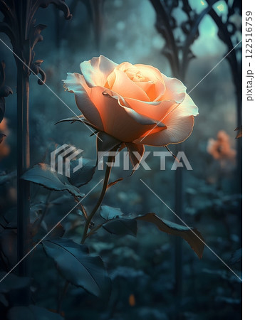 yellow rose on a dark background	 122516759
