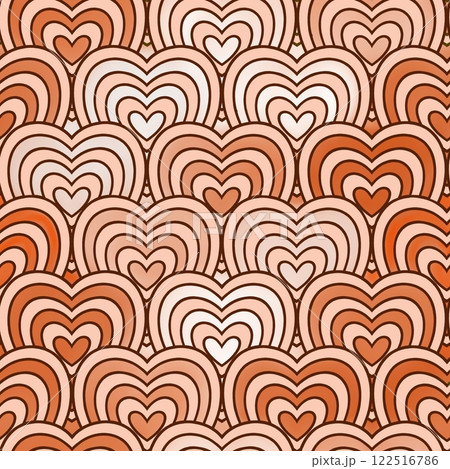 Seamless pattern with orange wavy lines in the shape of a heart on a orange background. Seamless pattern with orange wavy lines in the shape of a heart on a orange background. 122516786