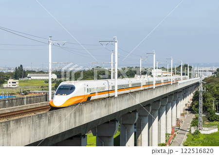Overlooking view of the Taiwan High Speed Rail trains passing the Waipu of Taichung in Taiwan, It is the only high-speed railway in Taiwan. Overlooking view of the Taiwan High Speed Rail trains passing the Waipu of Taichung in Taiwan, It is the only high-speed railway in Taiwan. 122516820