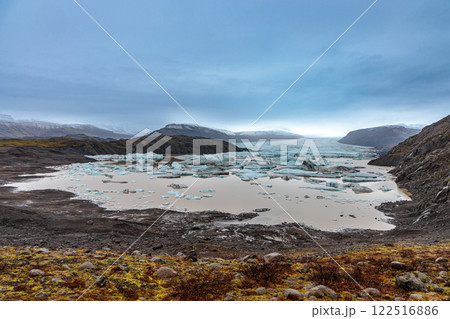 A glacial lake in Svinafellsjokull National Park in the east of Iceland. A glacial lake in Svinafellsjokull National Park in the east of Iceland. 122516886