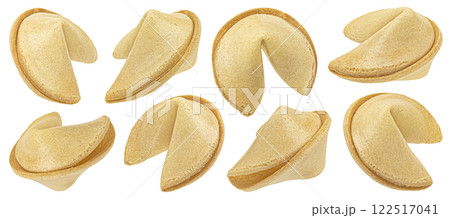 Fortune cookies isolated on white background with clipping path, assortment, full depth of field Fortune cookies isolated on white background with clipping path, assortment, full depth of field 122517041