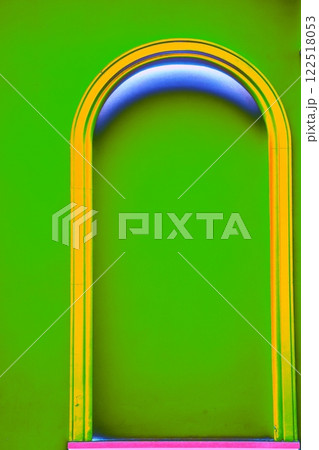 False window in a plastered wall, altered color scheme, architectural background in pastel colors. False window in a plastered wall, altered color scheme, architectural background in pastel colors. 122518053