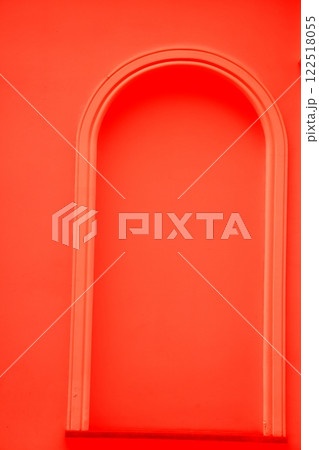 False window in a plastered wall, altered color scheme, architectural background in pastel colors. 122518055