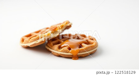 Delicious waffles with syrup drizzling on top, perfect for breakfast or brunch at any time of the day Delicious waffles with syrup drizzling on top, perfect for breakfast or brunch at any time of the day 122518129