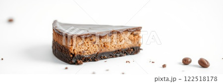 Delicious chocolate dessert slice with a rich coffee flavor on a clean white surface 122518178