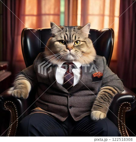 社長椅子に座っている猫 122518308