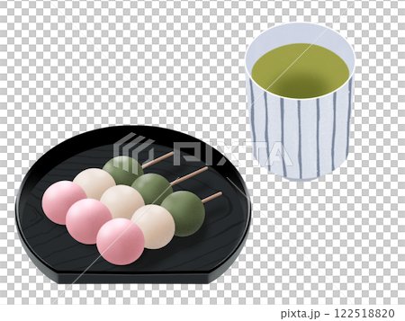 Tricolor dumplings and tea 122518820