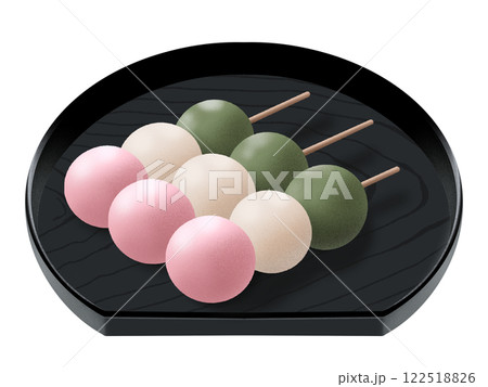 黒いお皿に乗った三色団子 黒いお皿に乗った三色団子 122518826