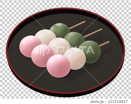 Three-colored dumplings on a round plate 122518827