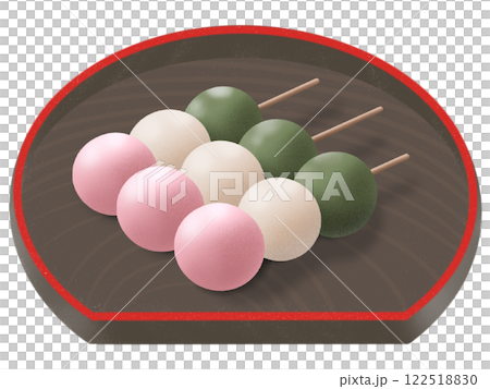 お皿に乗った三色団子 122518830