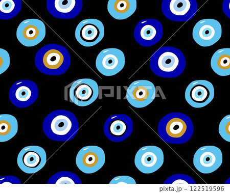 Evil eye seamless pattern. Blue colored textured vector background. Amulet 122519596