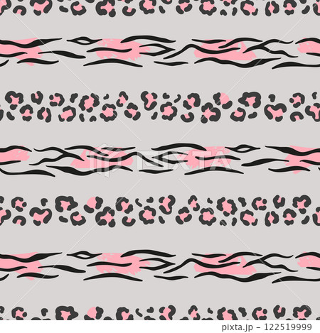 Seamless striped pattern with animal print. Textile, fabric design 122519999