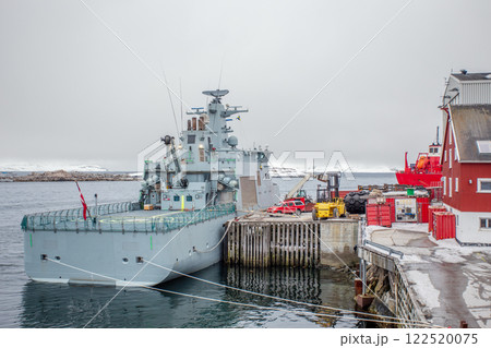 Danish nautical military force patrol war ship, docked at pier in Nuuk city, Greenland Danish nautical military force patrol war ship, docked at pier in Nuuk city, Greenland 122520075