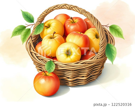Basket of apples with leaves 122520316