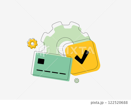 E-commerce Payment Gateway Integrations. Mobile Payment Processing, accept bank card payments on ecommerce website. Outline flat design vector illustration with icons 122520688