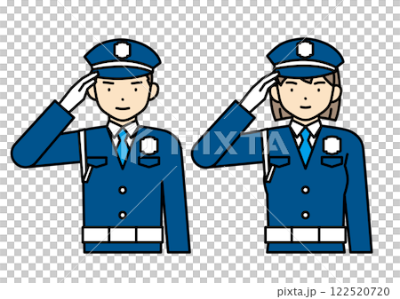 Young male and female security guards saluting 122520720