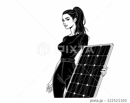 Modern Woman Holding a Solar Panel Illustration 122521103