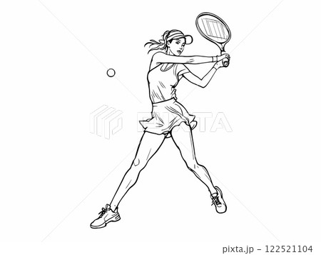 Female Tennis Player in Action Illustration 122521104