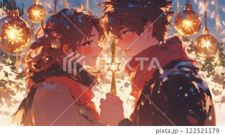 アニメ風のカップルがロマンチックな冬のデート 122521179