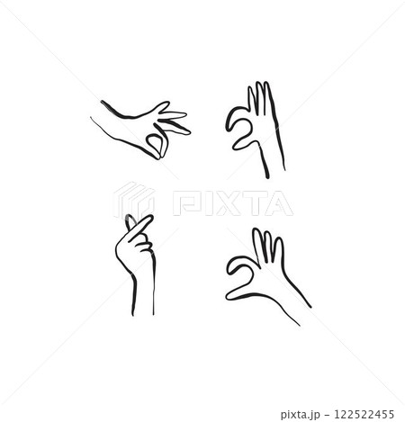 Hands collection of illustrations in hand drawn style. Vector Illustration of hands. Line art in a minimalist style. Logo design, posters, cards. 122522455