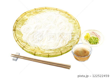 水彩で描いたそうめん　手描きアナログイラスト 122522459