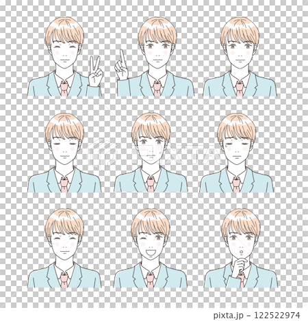 ビューティー　さわやかな制服の男子学生の上半身のイラストレーション 122522974