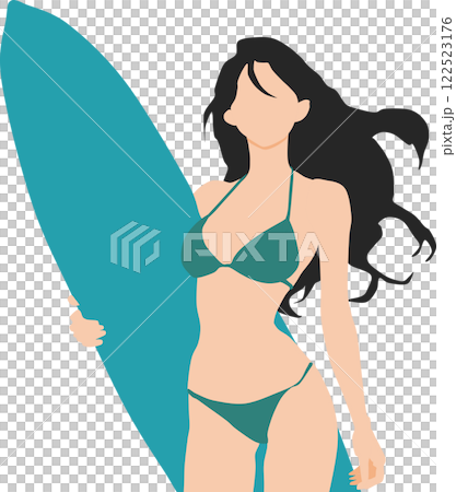 Illustration of a woman holding a surfboard 122523176