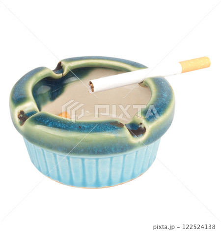 Ceramic ashtray with cigarette isolated on white background 122524138