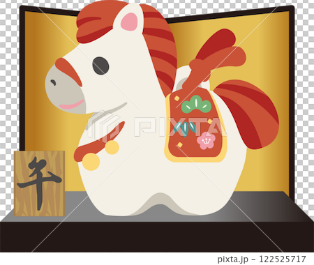 New Year 2026 New Year's card 2026 Horse Horse Clay bell Zodiac Gold screen Cute Simple Design Illustration material 122525717